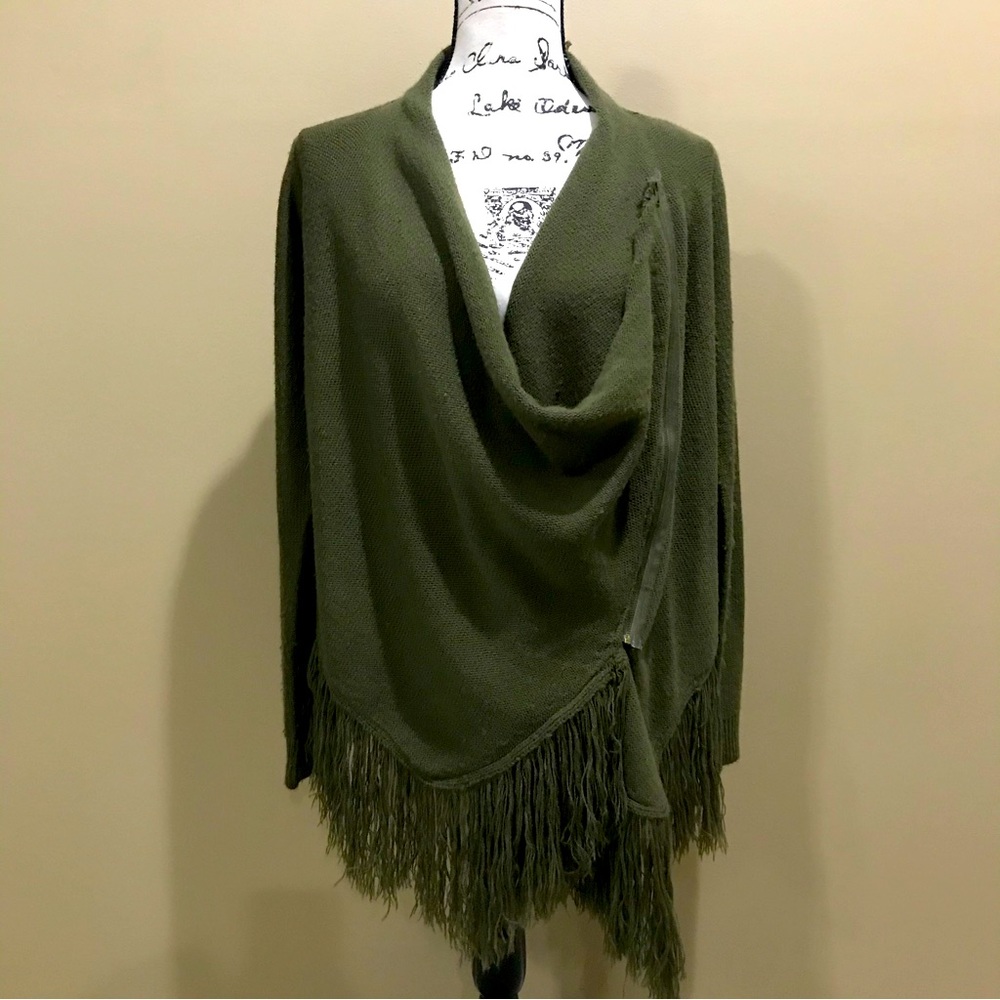 one the land | Fringe Diagonal Zip Cardigan